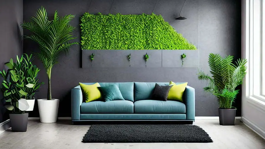 living room couch with plants