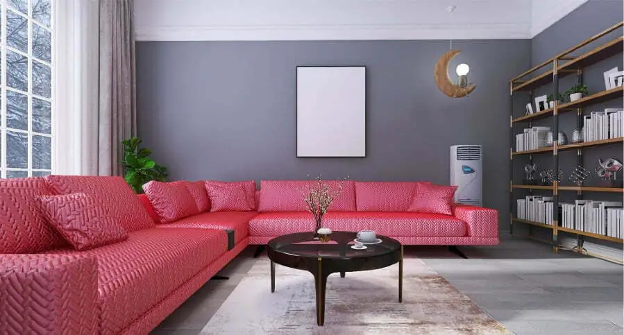 red sofa black coffee table