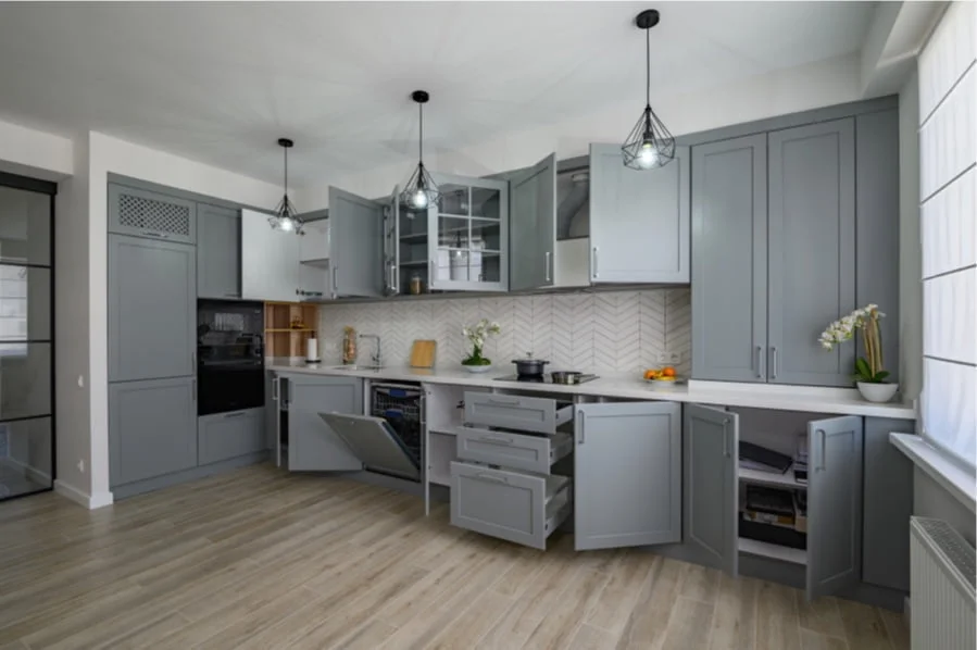 two-tone grey kitchen