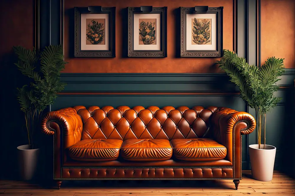 Caramel Couch with light orange wall
