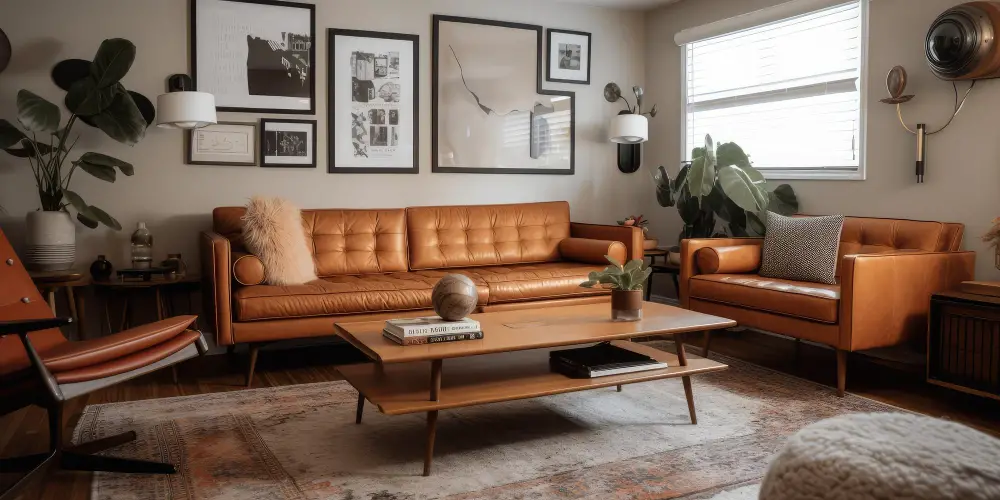 Caramel Couch with wood floor