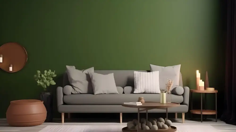 Grey Couch green wall