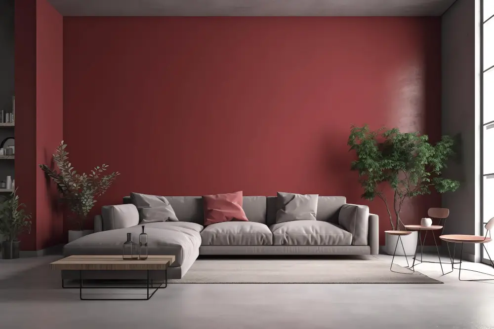 Grey Couch red wall