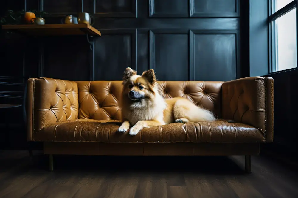 Leather Couch with dog