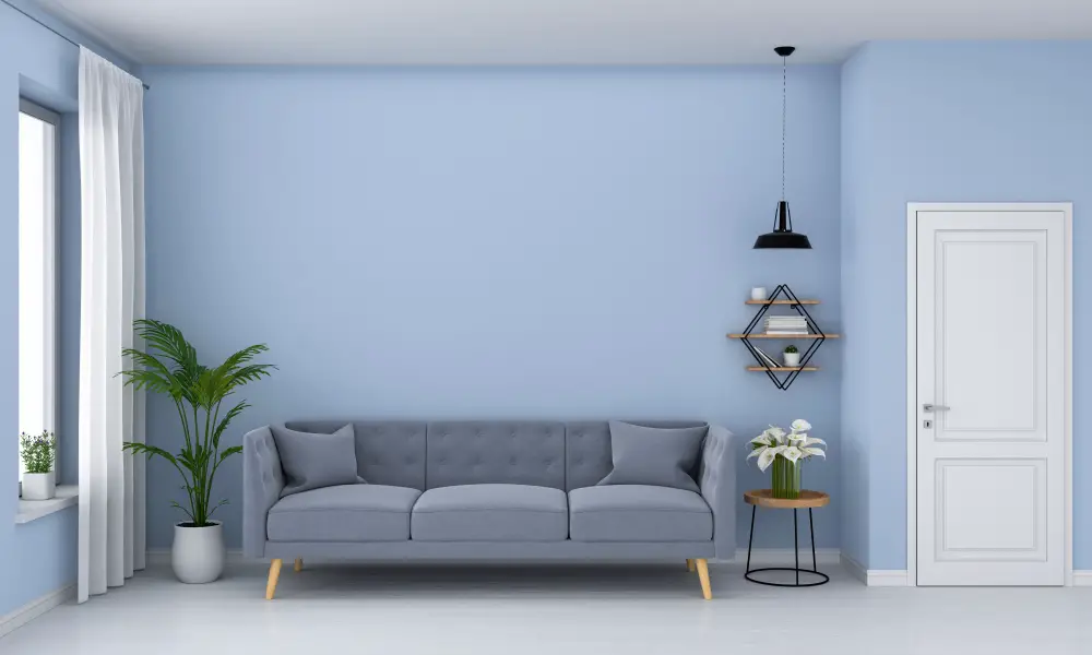 Light Blue Walls With Gray Couch