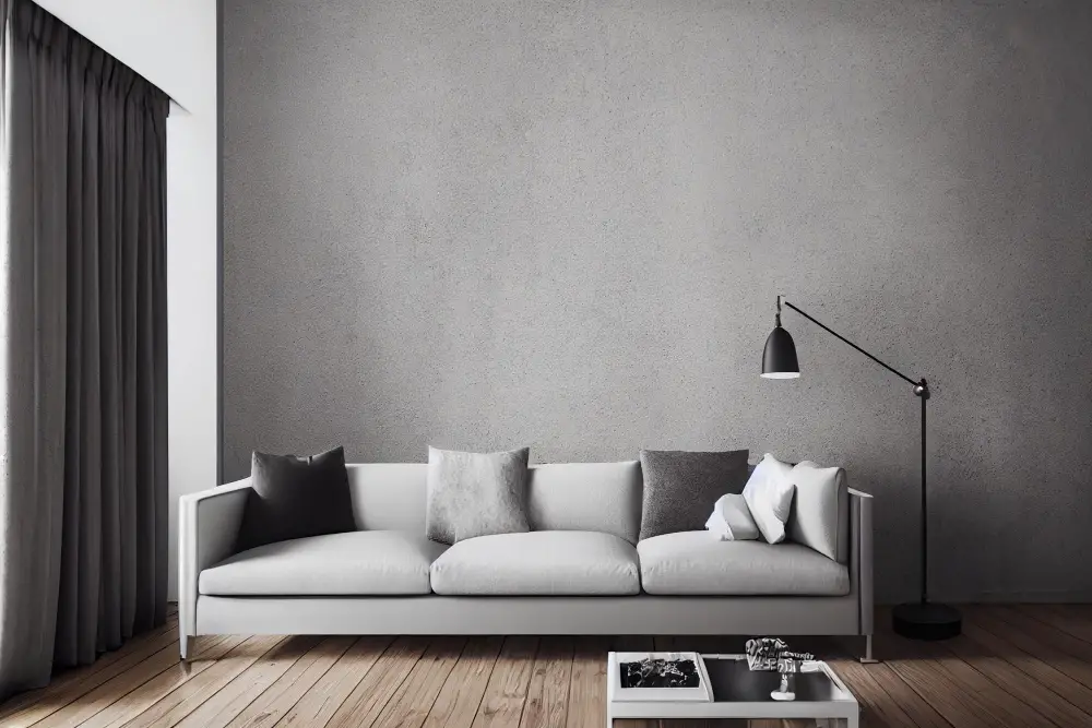 Textured Wall Finish With Gray Couch