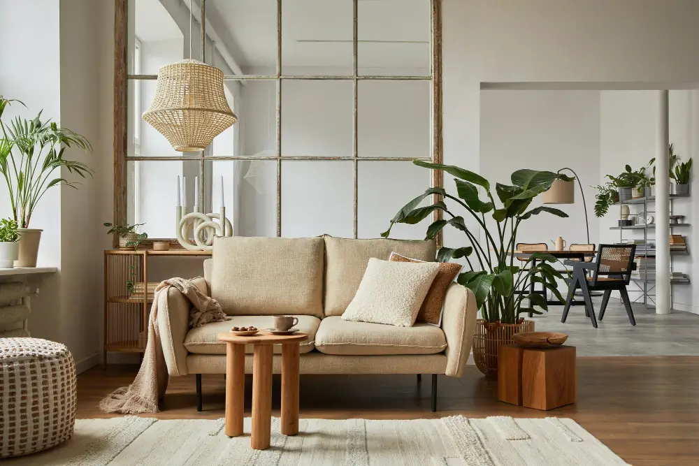 beige couch with Coffee Table