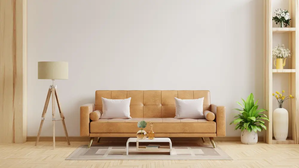 beige couch with Decorative Objects