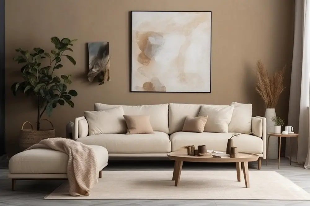 beige couch with blanket