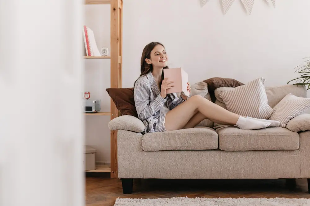 girl wearing socks in couch