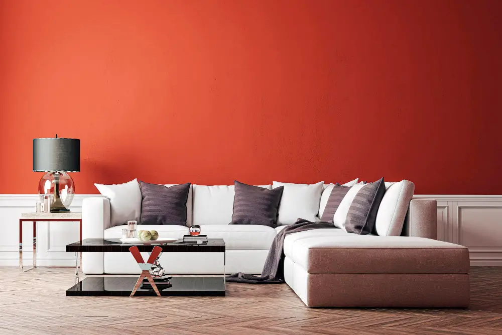 terracotta Walls With Gray Couch