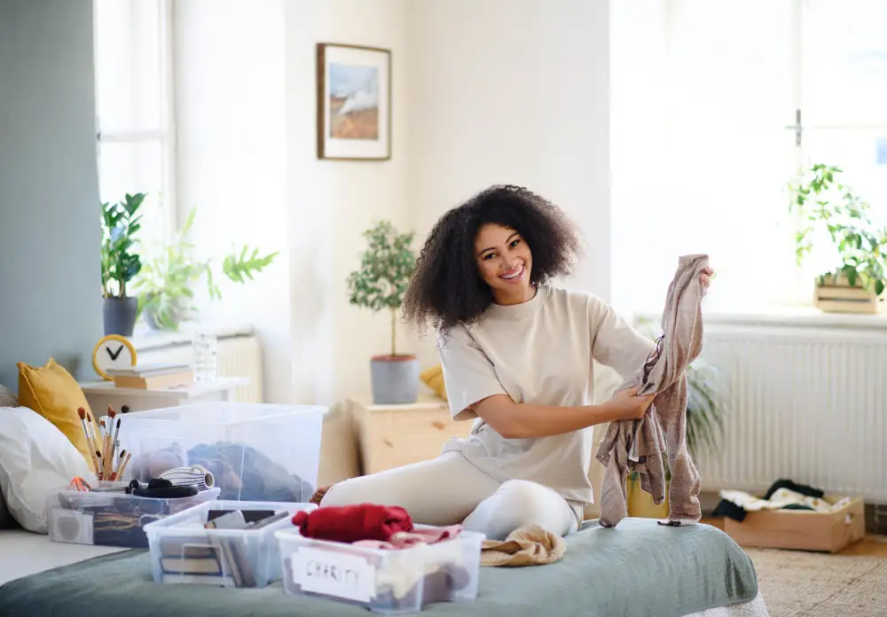 woman enjoy declutter