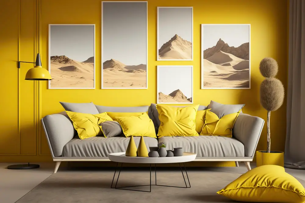 yellow Walls With Gray Couch