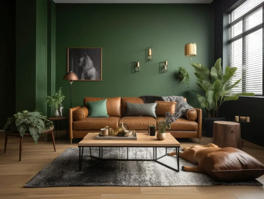 Green Wall Brown Couch