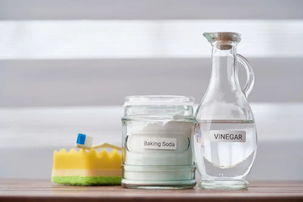 Baking soda white vinegar with sponge and brush