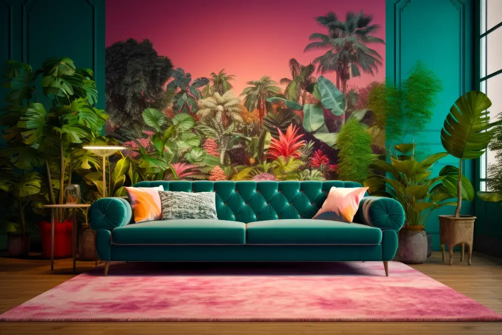Pink Rug With Green Couch