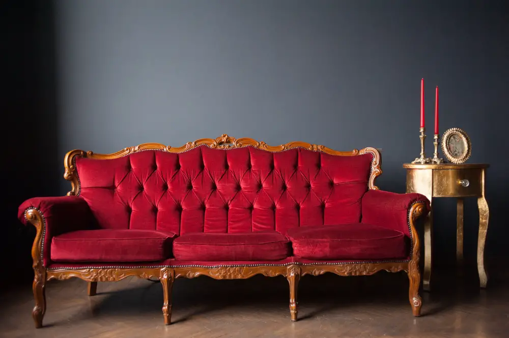 Renaissance Era Antique Red Velvet Couch Sofa