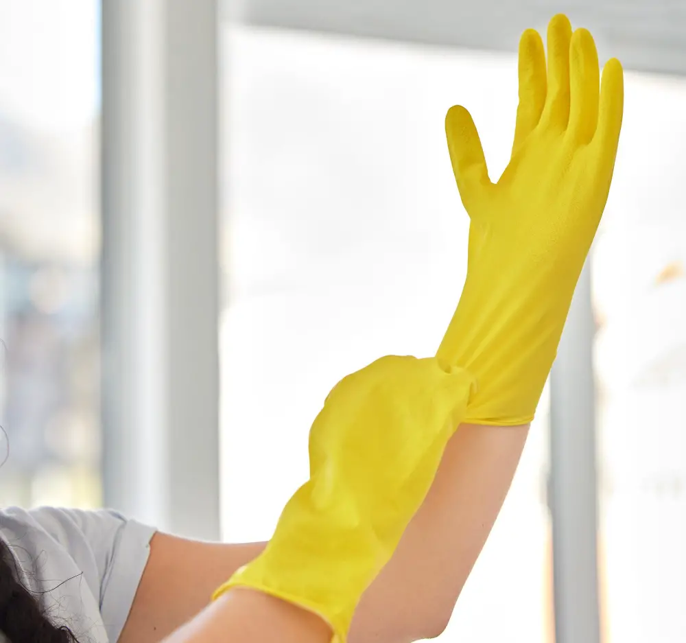 Safety Precautions WEaring Gloves for Cleaning Couch