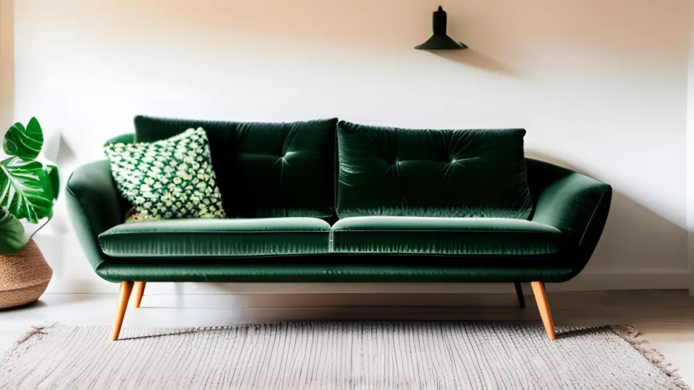 Velvet Green Couch Sofa with Rug