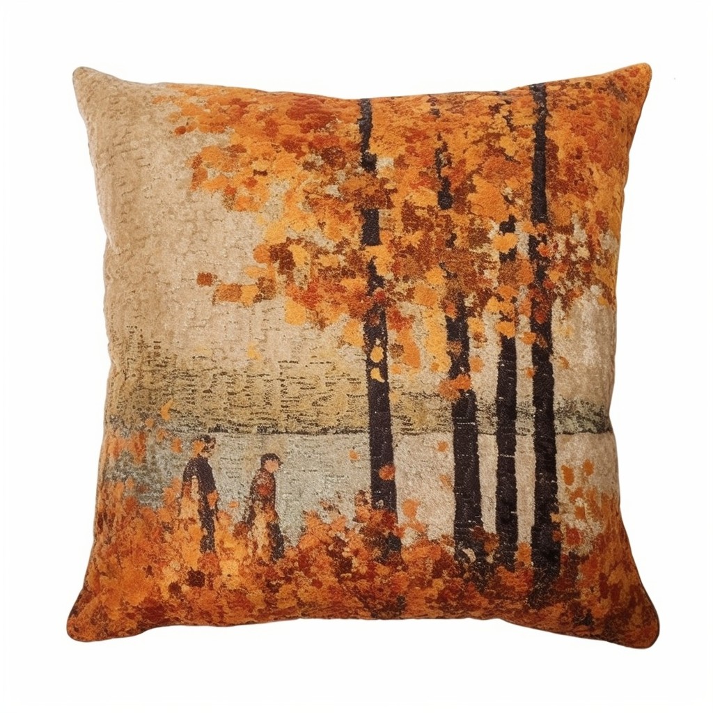 autumn themed orange boucle throw pillow