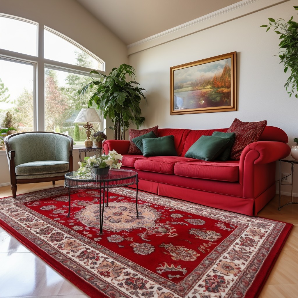 best rug colors that work with red sofa