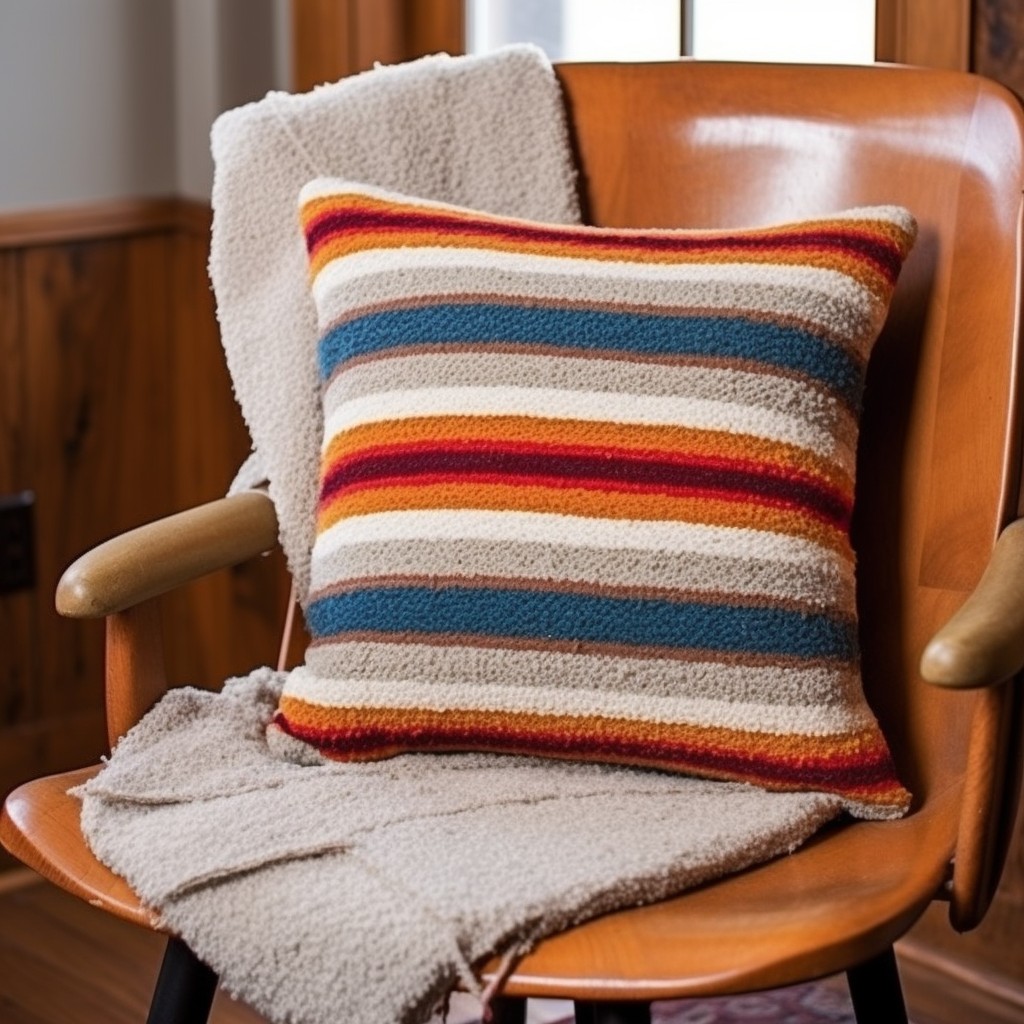 bold rainbow stripe boucle throw pillow