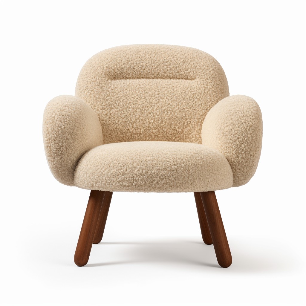 boucle lounge chair with walnut legs