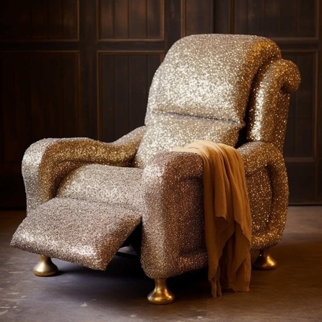 boucle recliner with metallic accents