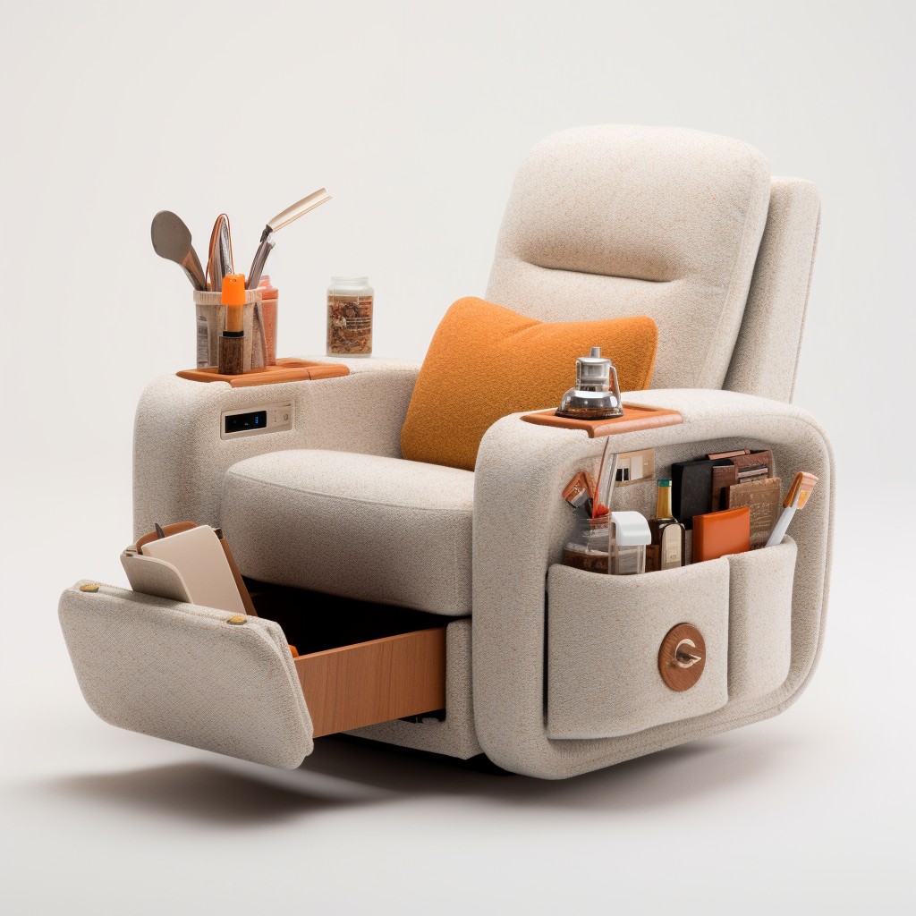 boucle recliner with storage compartments