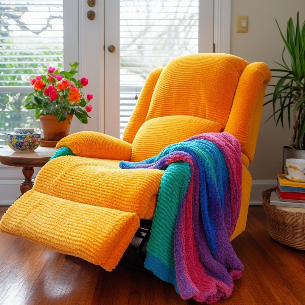 bright colored boucle fabric recliner