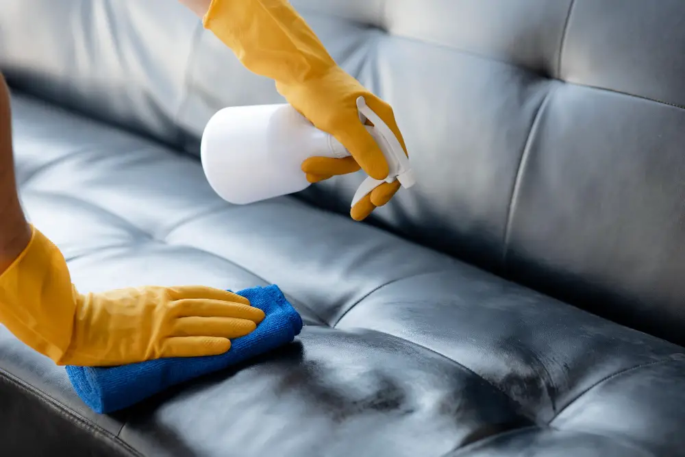 leather couch cleaning spray and cloth
