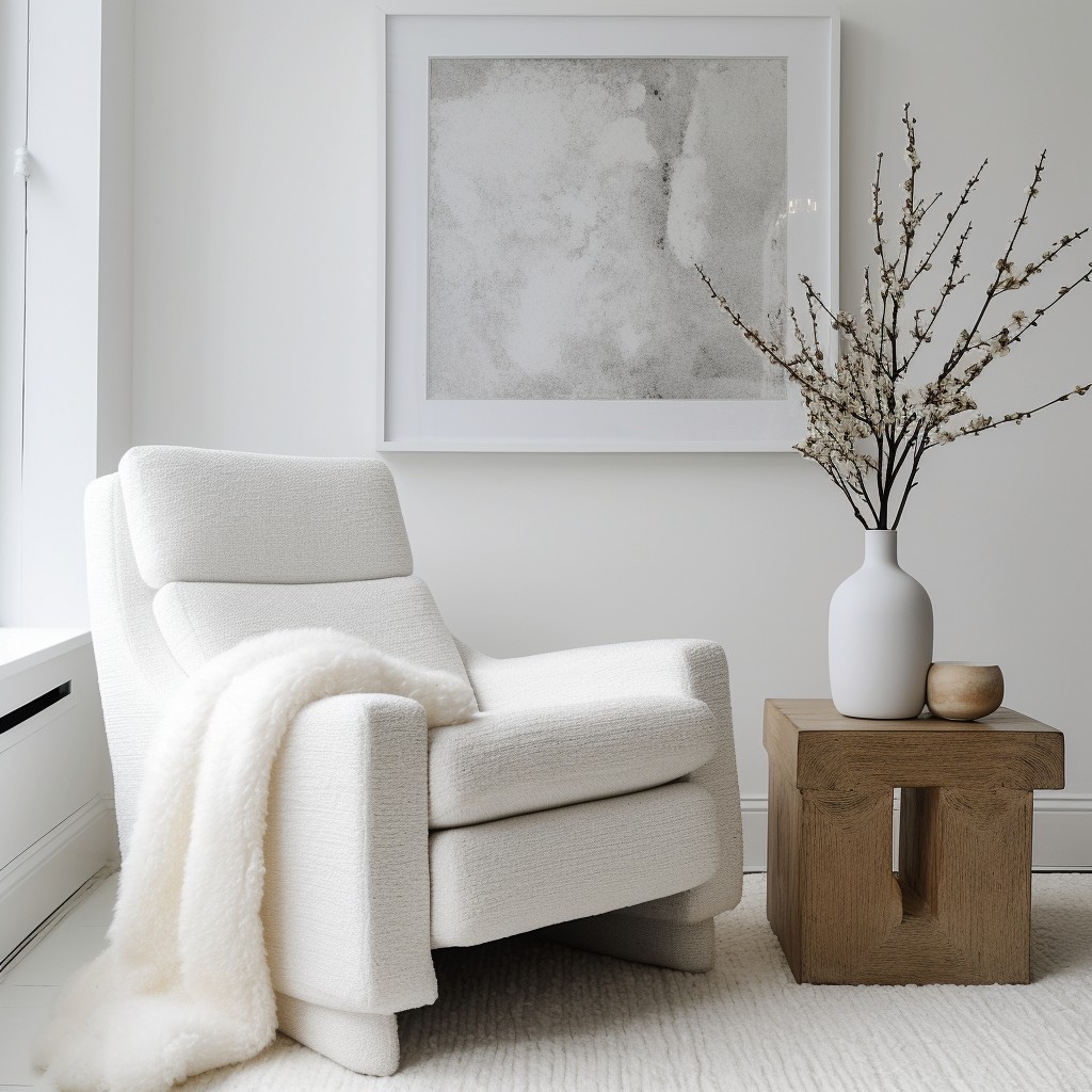 minimalistic white boucle recliner