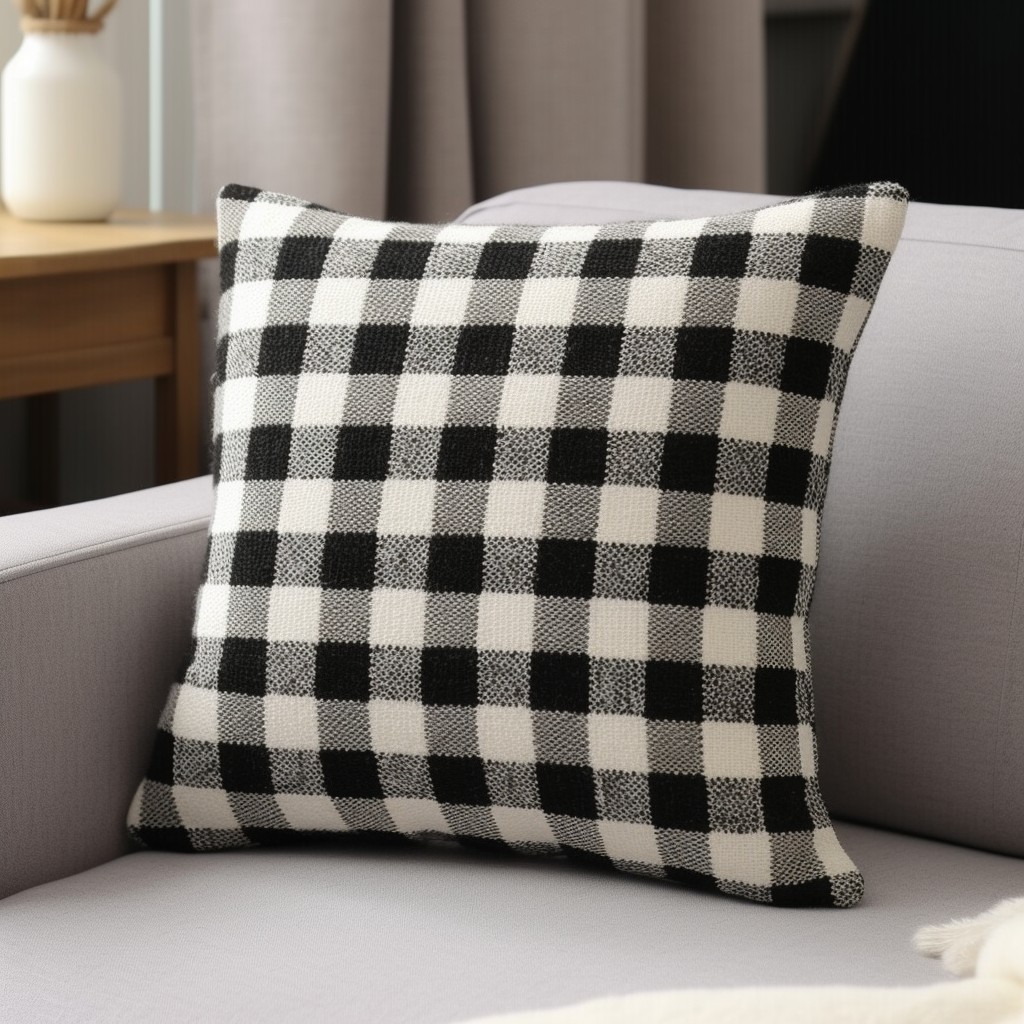 monochromatic black and white boucle throw pillow