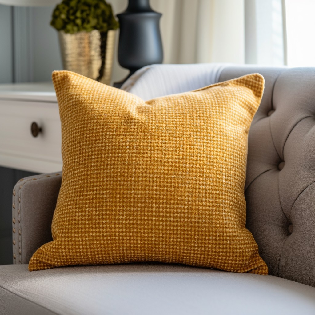 mustard yellow boucle throw pillow