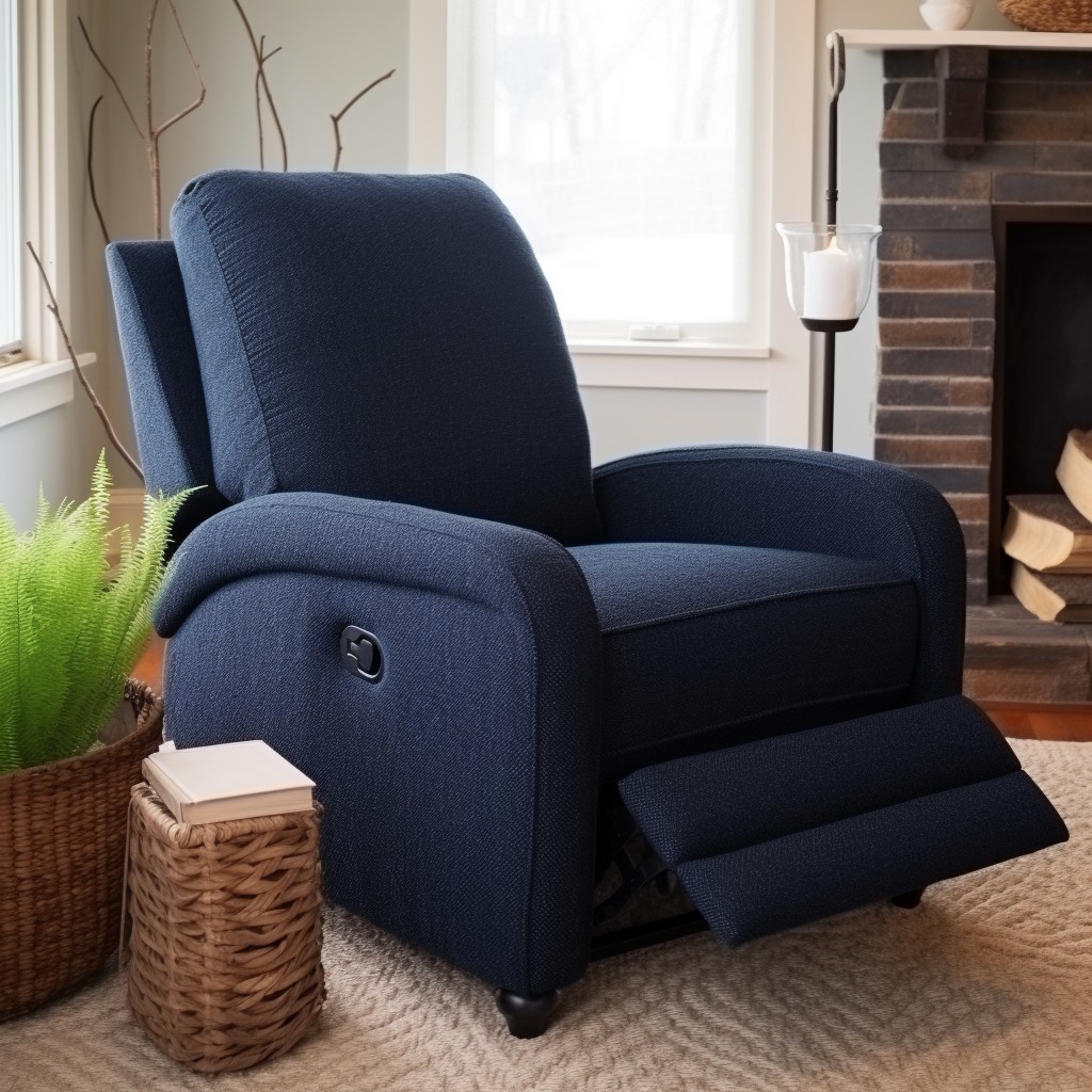 navy blue boucle fabric recliner