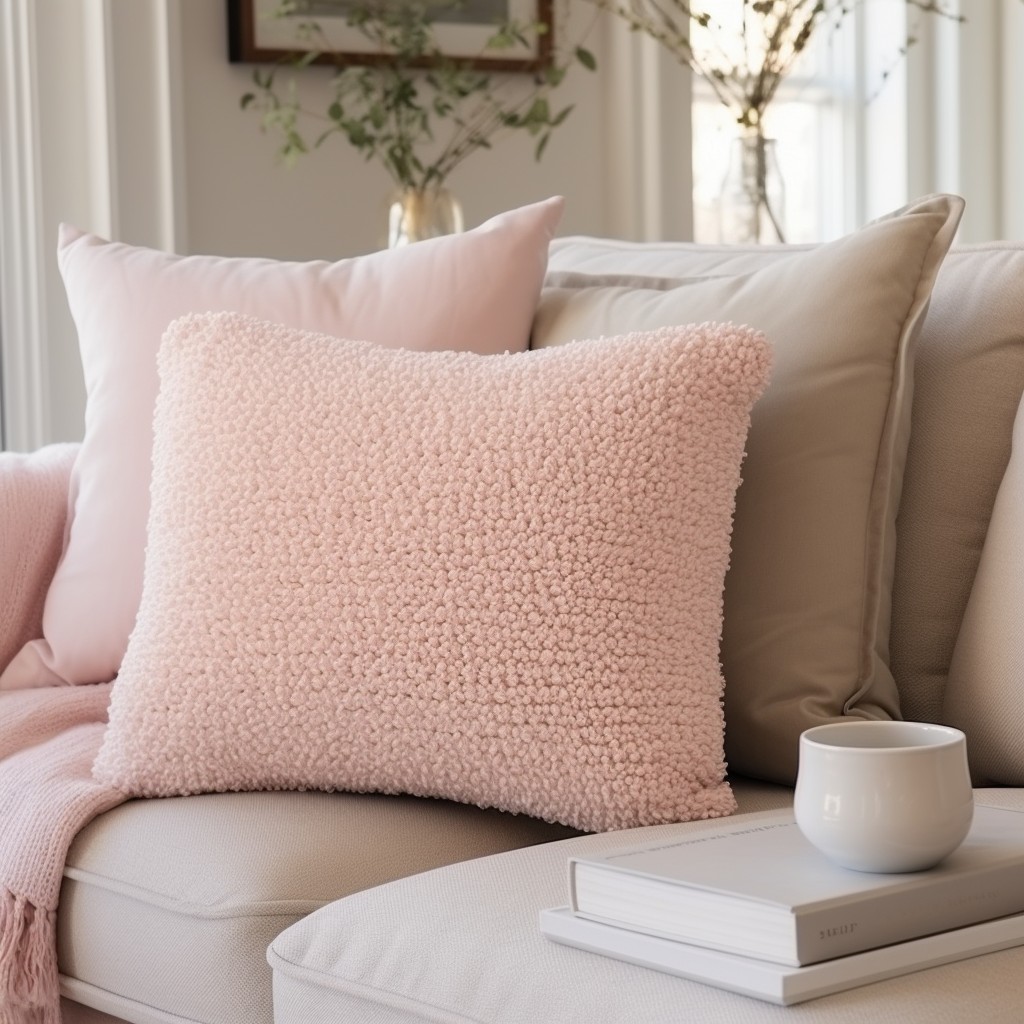 pastel pink boucle throw pillow