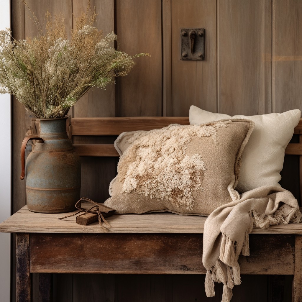 rustic brown boucle throw pillow