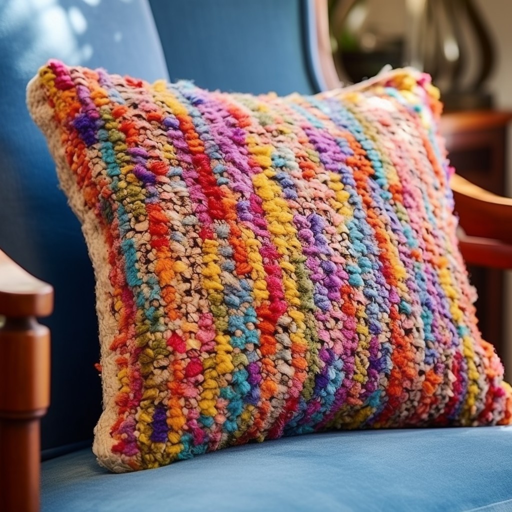 vibrant multi coloured boucle throw pillow