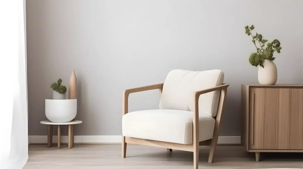 Boucle Chair With Wooden Armrests