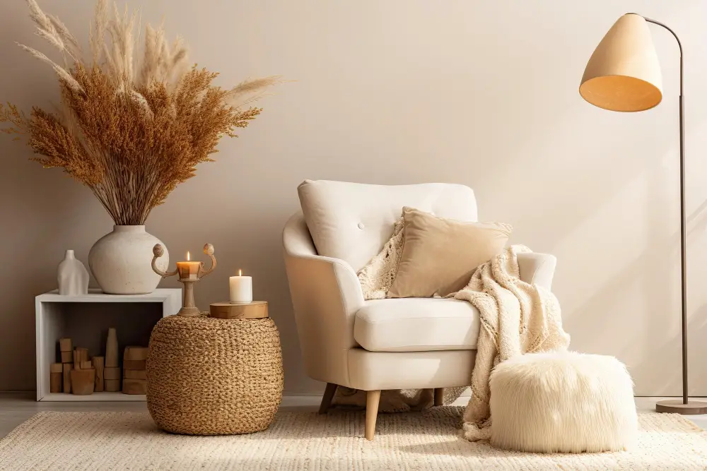 Boucle Chair in a Boho-inspired Interior Living