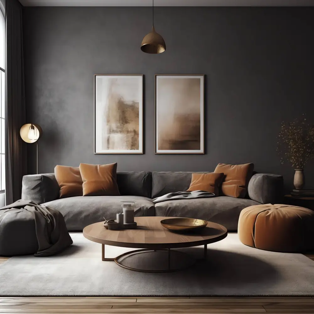 Dark Grey Couch Sofa Velvet Pillows Ottoman