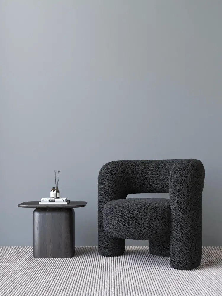 Minimalist Black-framed Boucle Chair Living Coffee Table