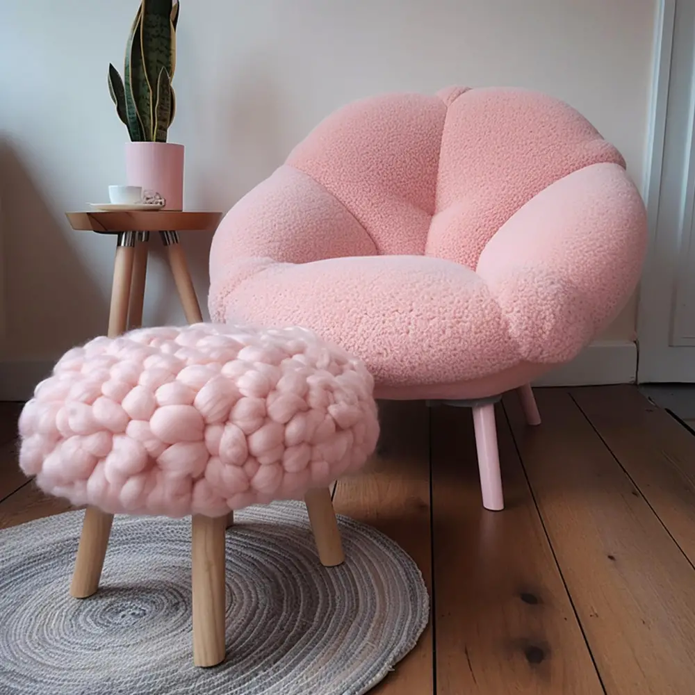 Pink Colored Boucle Chair As a Statement Piece