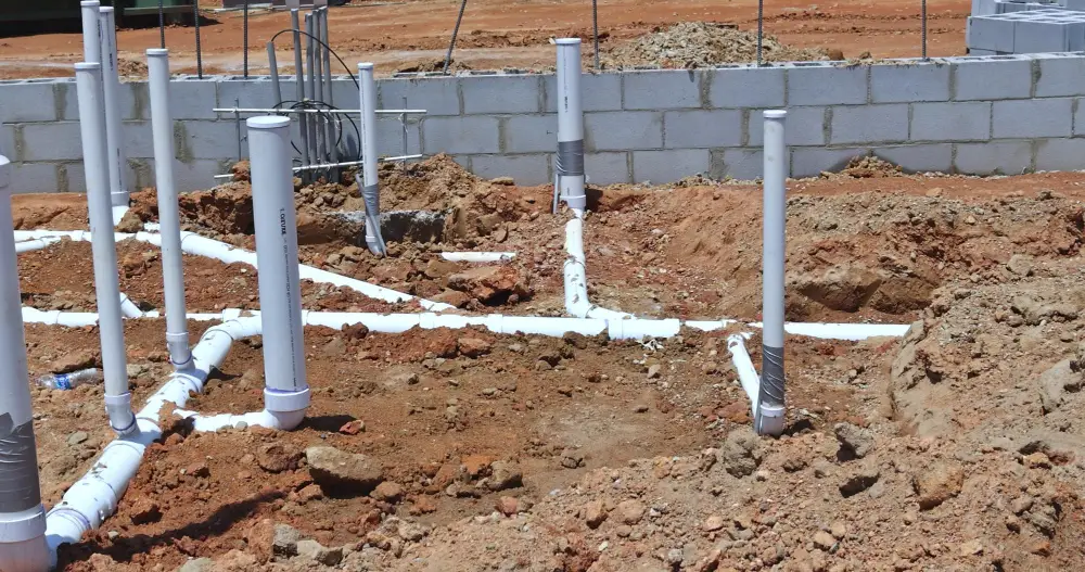 Plumbing in Construction Site PVC Plastic Pipes
