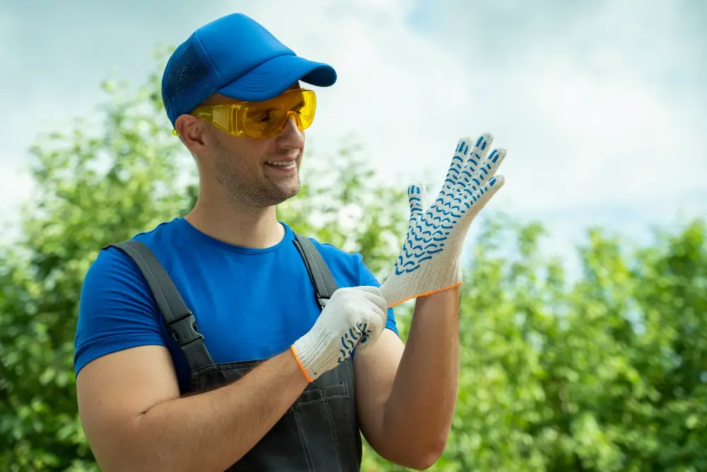 Safety Precautions When Covering a Wall Opening - Gloves and Safety Glasses