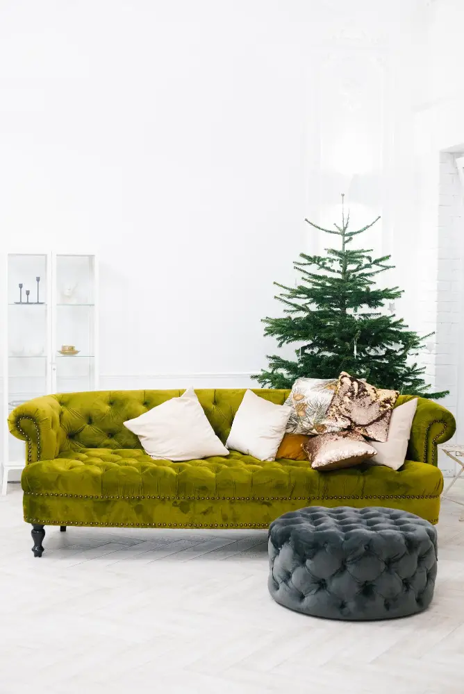 Yellow Green Sofa Couch Dark Grey Ottoman