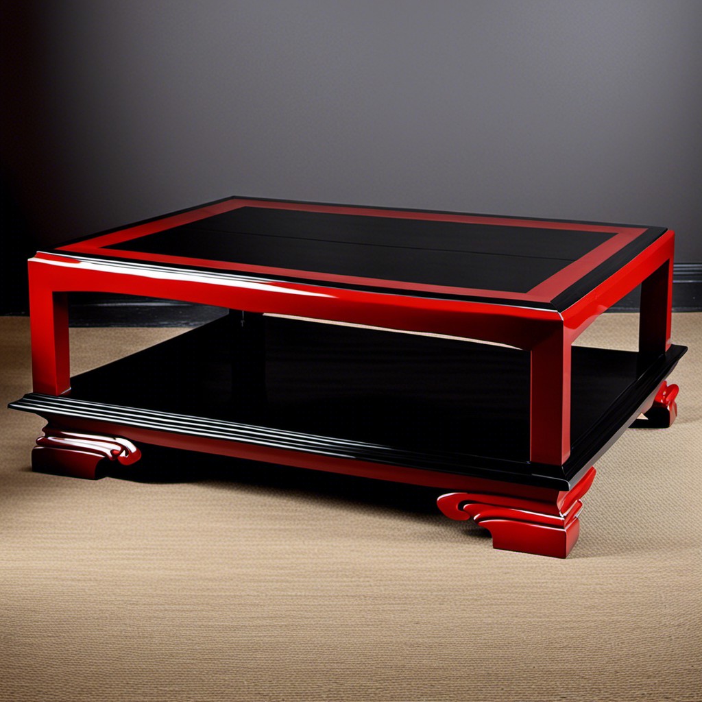 asian inspired red and black lacquered table