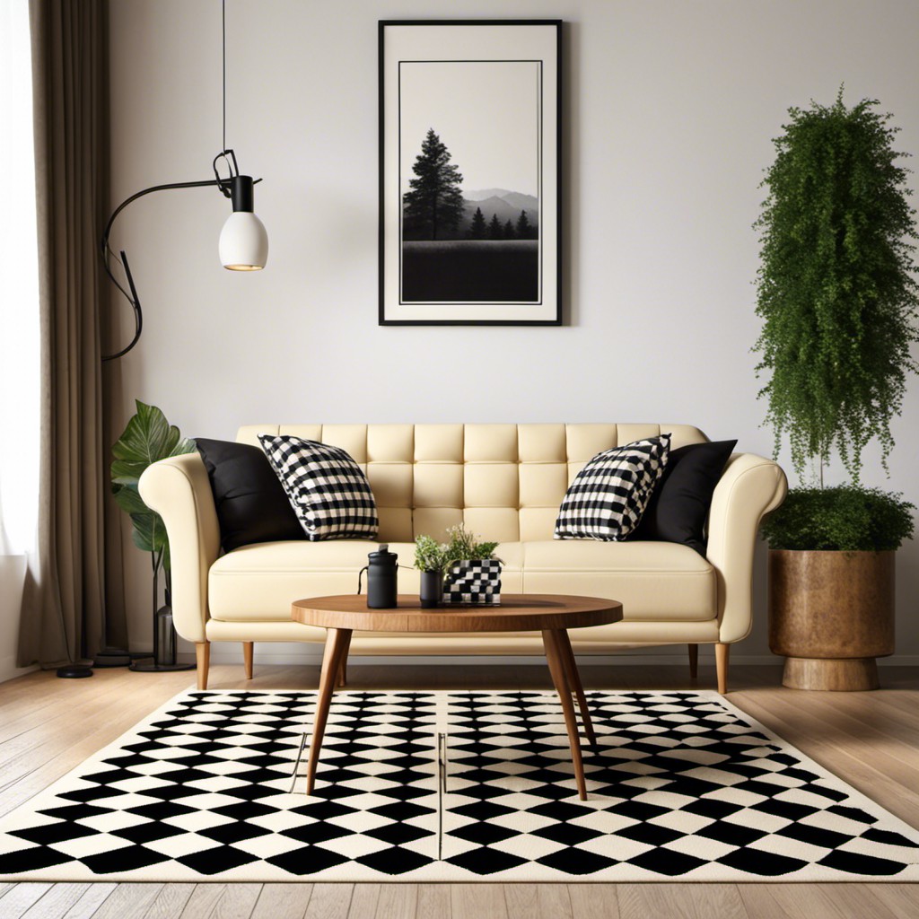 black and white checkered rug