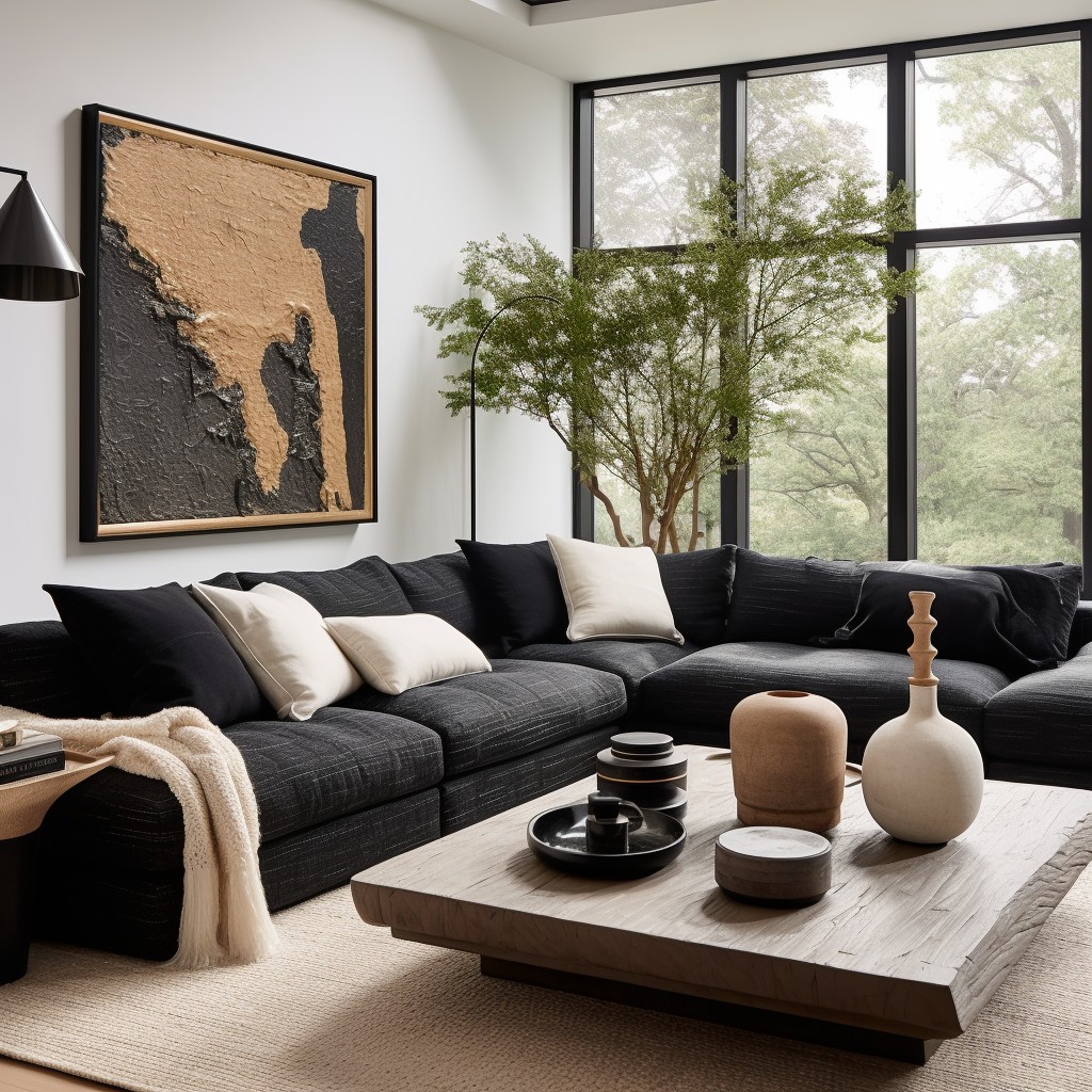 black boucle fabric sectional