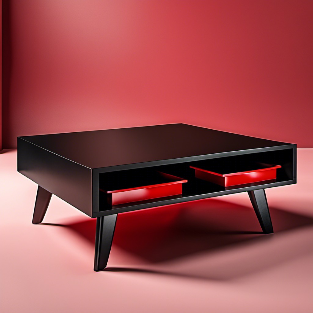 black coffee table with red underneath for a peekaboo effect